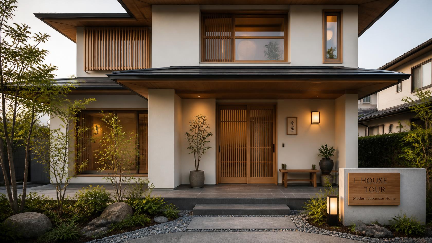 Japaspace two-storey modern Japanese home exterior at dusk